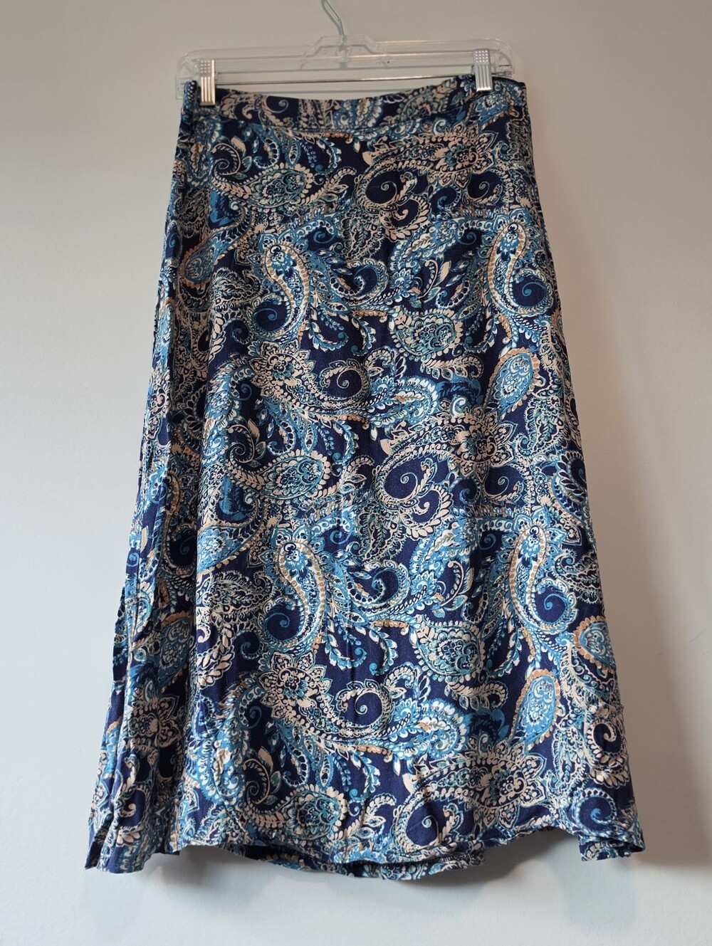 Laura Scott Navy and Teal Paisley A-Line Skirt